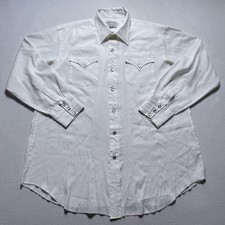 Vintage H Bar C Shirt Mens 17.5-36 Ranchwear USA Pearl Snap White Long Sleeve