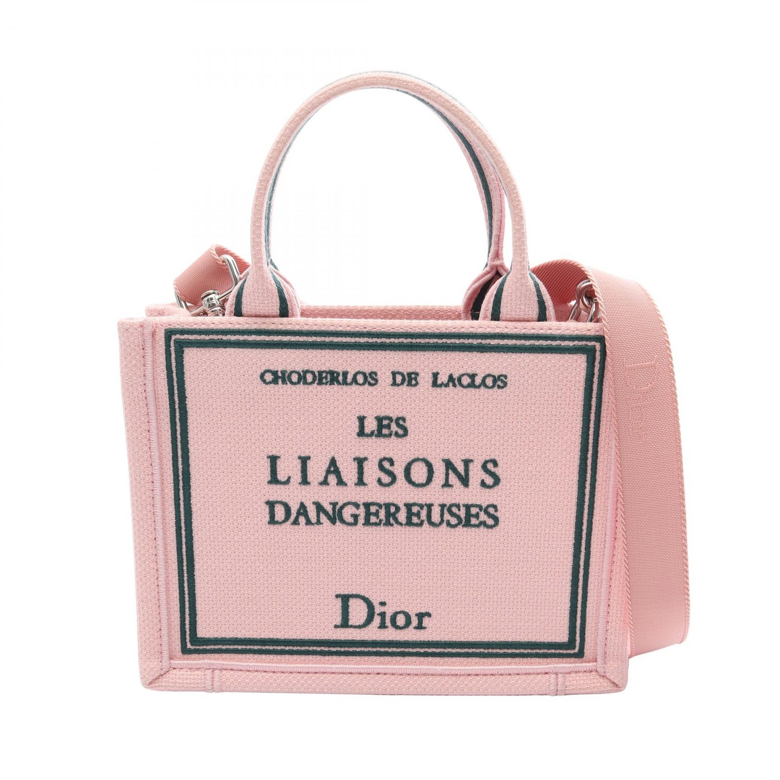 Dior BOOK TOTE Small 2WAY Canvas Green Pink Women's Bag #MMB2541