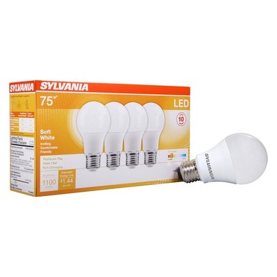 Sylvania LED Light Bulb, 75W Equivalent A19, 4 Count (Pack of 1), Soft White 