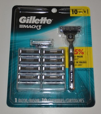 new sealed Gillette Mach3 Men's Razor Metal Handle with 10 Refill Cartridges