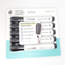 Set of 5 U Brands Chisel Tip Dry Erase Markers Whiteboard Low Odor Black Eraser