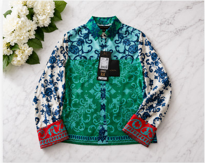 ESCADA  Silk Scarf Print Shirt Ornate Baroque Equestrian Blouse NWT Size XS