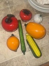 Vintage Lot of 7 Piece Murano Style Hand Blown Glass Fruits Vegetables