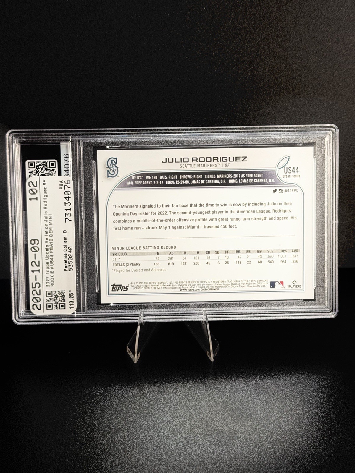 2022 Topps Update Julio Rodriguez #US44 SP RC Rookie PSA 10 GEM MINT Mariners view 4