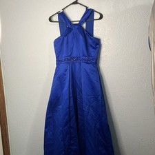 Davids Bridal Blue Bridesmaid Halter Dress Size 4 Zip Closure