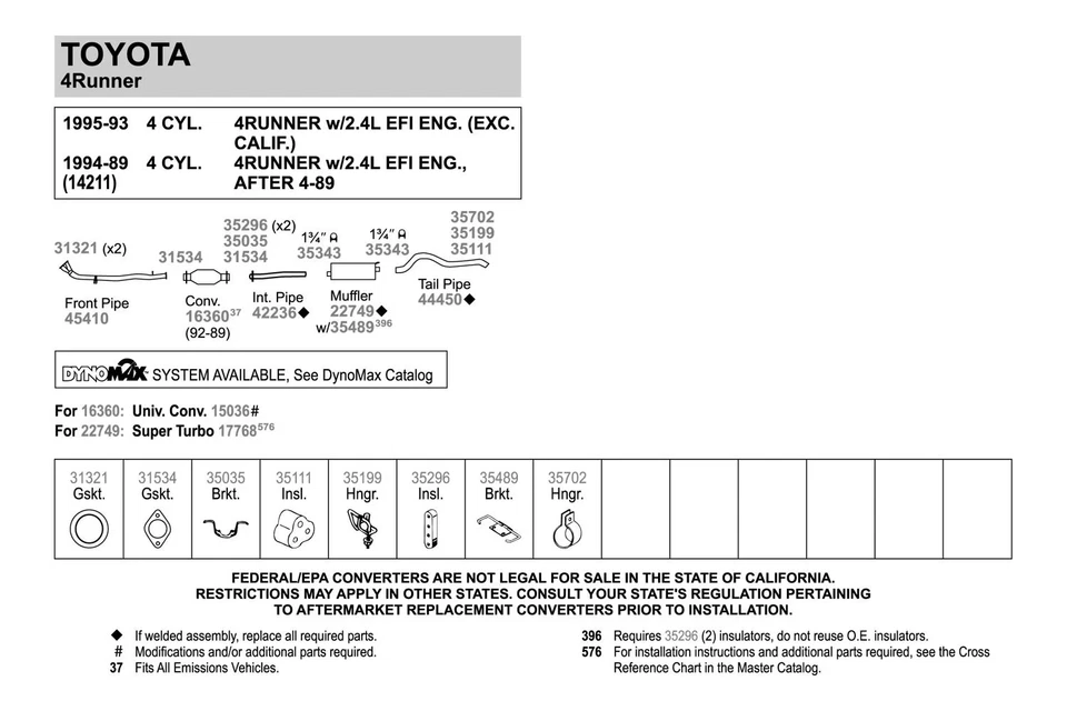 For Toyota 4Runner 1988-1995 Walker 45410 Aluminized Steel Exhaust Front Pipe Foto 4 de 4