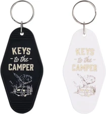 2pcs Camping Keychain, Black & White Keys to the Camper Keychain RV Caravan Camp