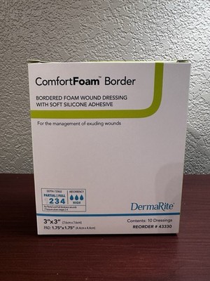 ComfortFoam Border Foam Wound Dressing, Silicone Adhesive 3'' x 3'' - 10 Pack