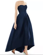 Alfred Sung D699 Strapless High Low Satin Gown Midnight Blue Size 16