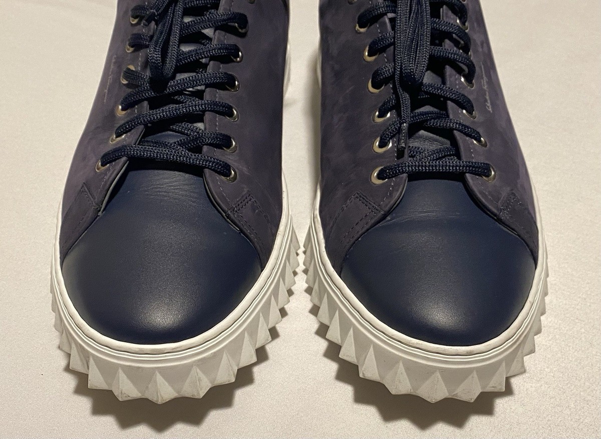 Salvatore Ferragamo Cube Blue Marine Nubuck Calf Shark Tooth Men
