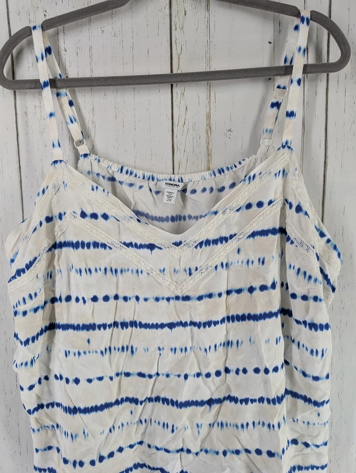 Camiseta sin mangas Sonoma talla grande 2X para mujer azul blanco sin mangas con correa de espagueti nueva con etiquetas Foto 3 de 4