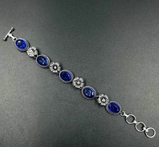 925 Sterling Silver Blue Tanzanite Gemstone Jewelry Handmade Chain Bracelet