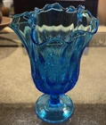 VTG Fenton Thumbprint Colonial Blue Handkerchief Vase 8” Vintage MCM
