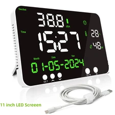 Decibel Meter Wall Mounted Sound Level Meter Noise Temp Humidity Time 11Inch LED