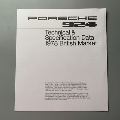 Porsche 924 1978 Original Technical Data Leaflet 4-Page Brochure English