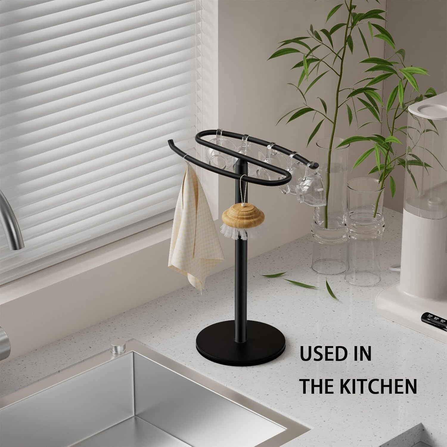 Hand Towel Holder Stand,S-Shaped Free-Standing Towel Rack Black SUS304 Stainless