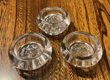 Antique Set Of 3 Glass Open Salt Cellars Round Star Bottom.