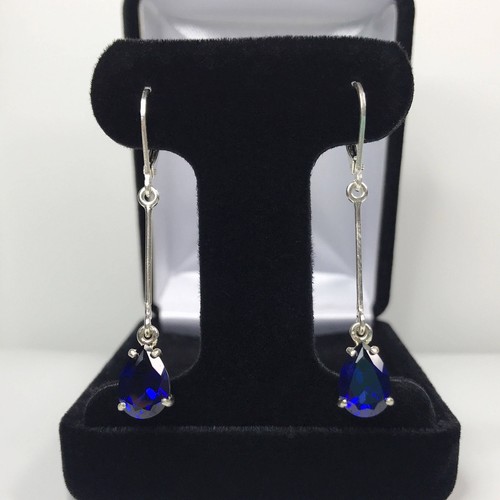 Beautiful 2" 6ctw Sapphire Earrings in Sterling Silver - Picture 1 of 6