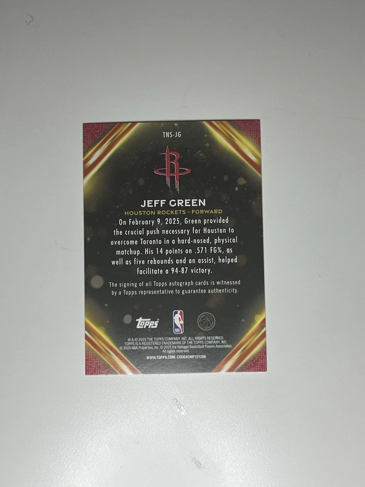 Baloncesto Topps Jeff Green Notch Signatures 2025-26 automático/10 Foto 4 de 4