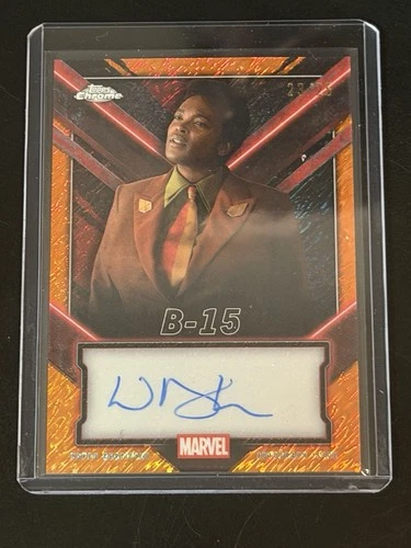2025 Topps Marvel Deadpool /25 Orange Chrome Autograph Wunmi Mosaku as B-15
