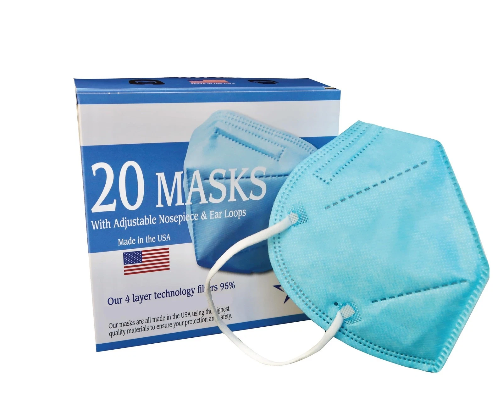 Respirator Face Mask, Fold-Style with Ear Loops, Made in USA, 20pcs, 4-Layer ...