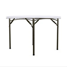 48" Round Heavy-Duty Granite White Plastic Folding Table Indoor Outdoor Banquet