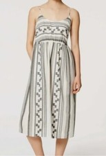 LOFT Beach Size 2 Midi Sundress Swing Dress Cotton White Geometric Festival Boho
