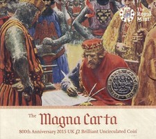 2015 Brilliant Uncirculated Magna Carta 800th Anniversary £2 Coin Pack 7