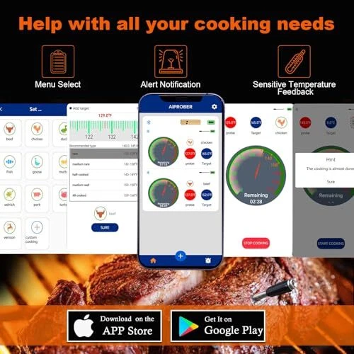 Bluetooth Meat Thermometer with 2 Ultra-Thin Probes, Smart Wireless Meat