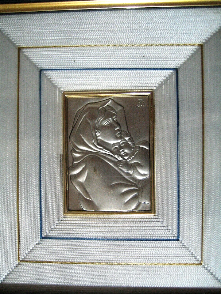 QUADRO Madonna con Bambino Lastra ARGENTO 925 Silver Sterling Italy - vintage - Immagine 4 di 4