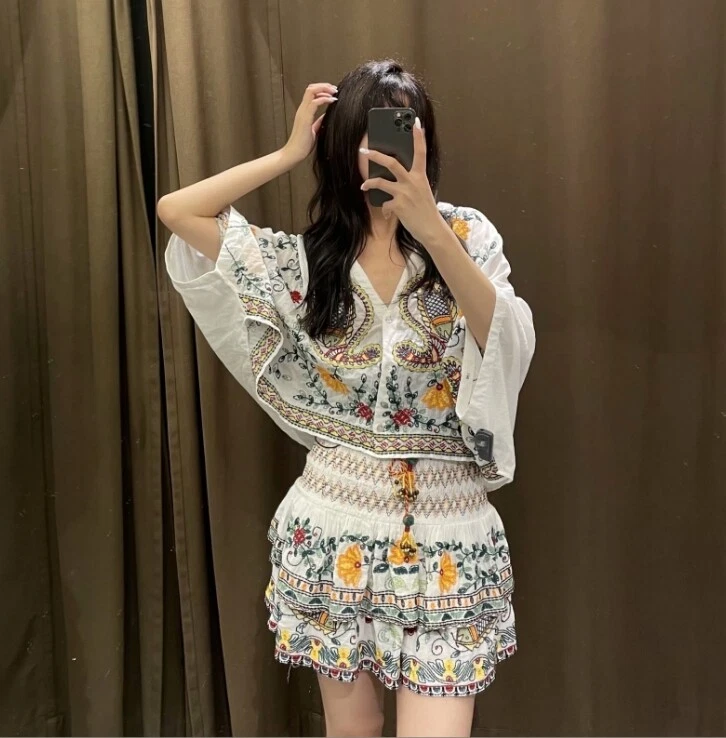 HOT NEW -NWT embroidered white short kimono top casual shirt - Image 2 of 4