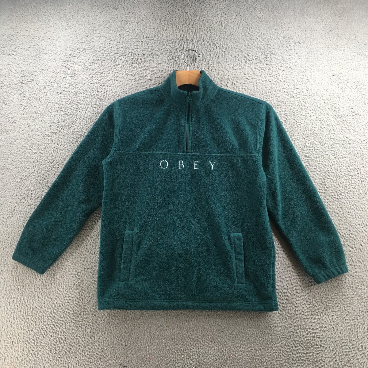 Obey Worldwide Sweatshirt Mens S Green Channel Mock Neck Quarter