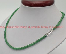 Natural 4mm Faceted Green Jade Round Beads Gemstone Necklace 16-28" Silver Clasp