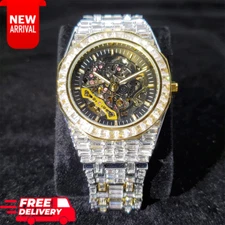 MISSFOX Men's Ice Watch Automatic Mechanical Waterproof Gold Silver Diamond NEW