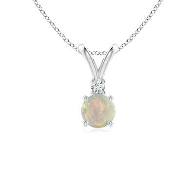 ANGARA 0,36 ct natürlicher Opal runde Form Anhänger Halskette mit Diamant in Silber