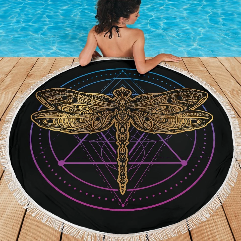 Toalla de verano Dragonfly Circle alfombra de playa para tomar el sol con manta de borla Foto 3 de 4