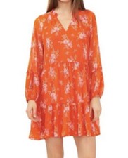 VINCE CAMUTO 3 Tiered Flowy Dress Orange Floral Size M NWT