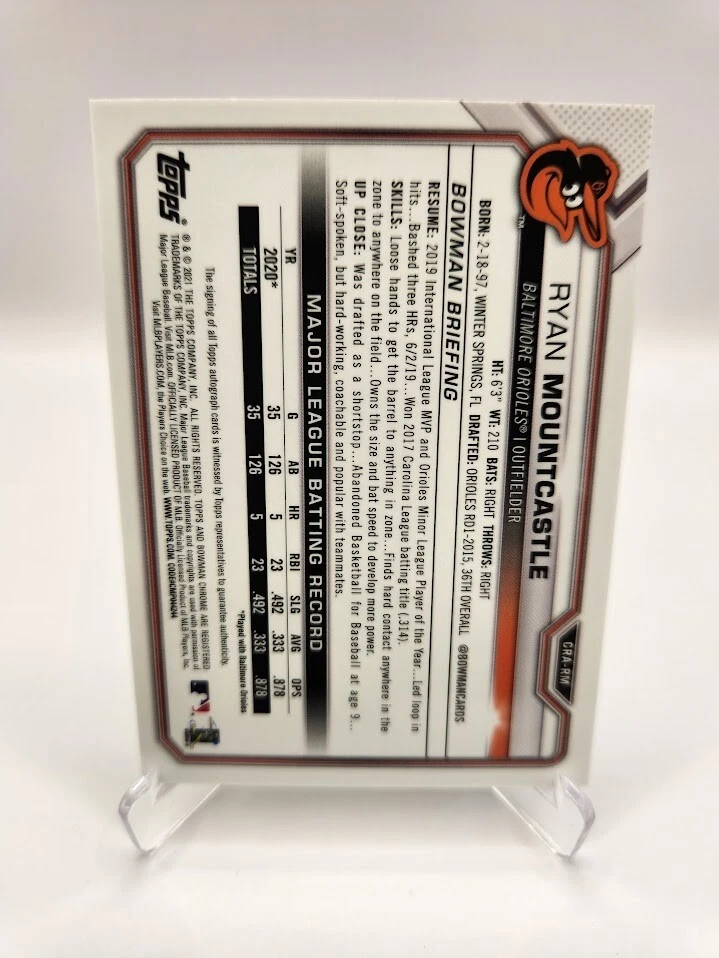Ryan Mountcastle 2021 Topps Béisbol Bowman Novato Automático Oro RUTSCHMAN HENDERSON Foto 2 de 2