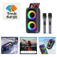Karaoke Machine, Portable Bluetooth Speaker with 2 Wireless Karaoke Microphon...