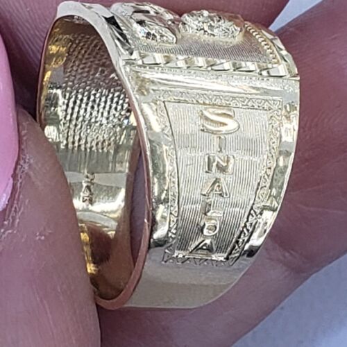 Mans solid 14k Yellow Gold Malverde Sinaloa Ring Size 8 9 10 11 12 - Picture 2 of 12