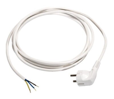 Anschlussleitung weiß 1,5 Meter H05VV-F 3 G 1,0 mm² mit Winkelstecker Innen