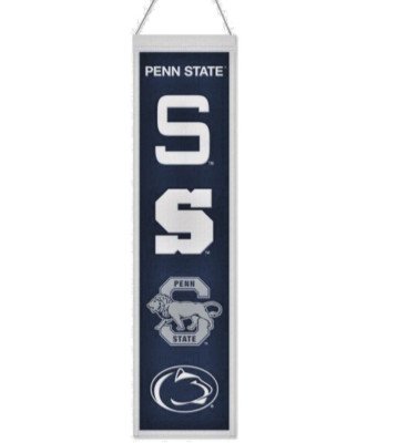 PENN STATE NITTANY LIONS EVOLUTIONS BANNER EMBROIDERED WOOL 8''X32'' W/ HANG ROPE