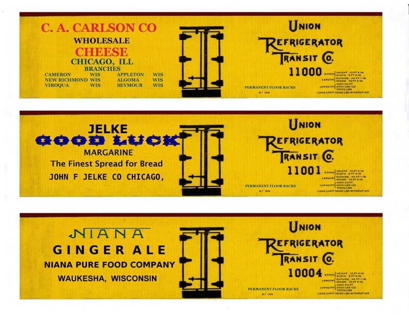 3 URTC boxcars HO scale wood-era 40' reefer printed sides NIANA, Jelke Margarine