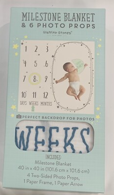 Stepping Stones Milestone Infant Baby Blanket Shows Growth Progress & 6 Props