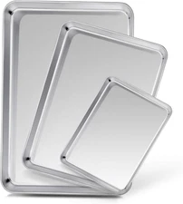  Baking Sheet Set of 3, Stainless Steel Cookie Sheet Baking Tray Pan Healthy