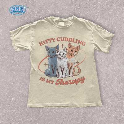 Vintage Cat Lover T-Shirt Kitty Cuddling is My Therapy Gift for Cat Moms Dads