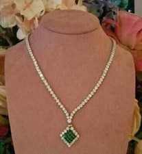 15CT Round Cut Lab Created Emerald Women's Tennis Necklace 14K Wh Gold Plated18"