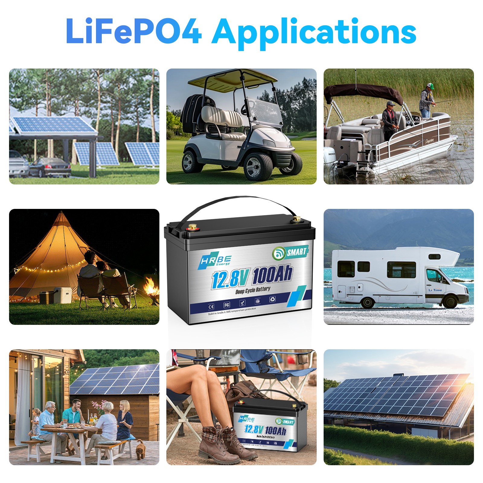 12V 100Ah LiFePO4 Lithium Battery Bluetooth monitoring For RV Solar Marine Panel