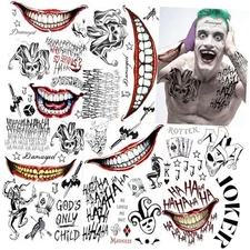 5 Sheets 3D Joker Temporary Tattoos For Men Women Adults A(5 Large Sheets)