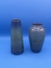 2 Ombre Mottled Blue Speckled Decorative Bud Vases - Small